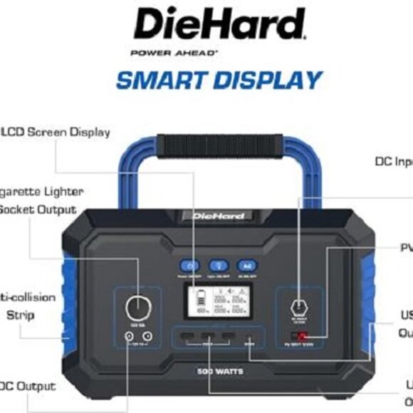 DieHard Portable Power Station 500-Watt (1000-Watt Peak) 519.48Wh - Quiet Solar - Picture 7 of 7